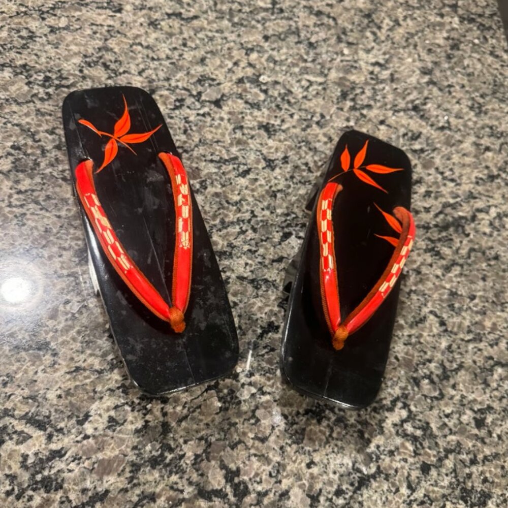 Japanese Geta Geisha Sandals Wooden Vintage 6.5